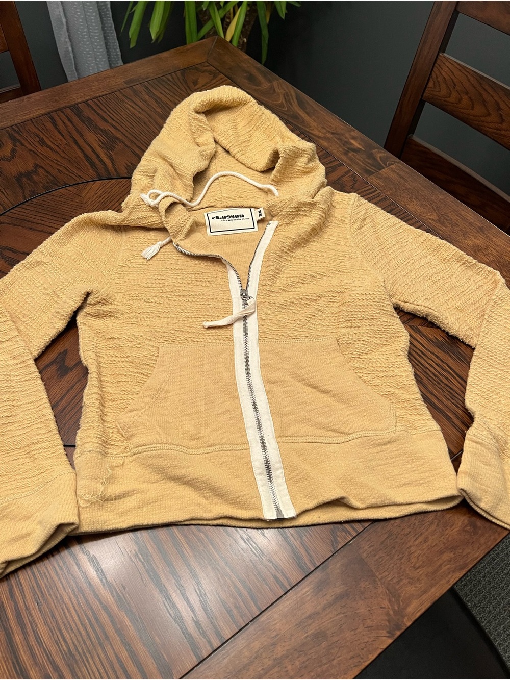 Clayson Women's Hoodie Beige XS Full Zip Hooded Pockets Logo Solid Knit # 726